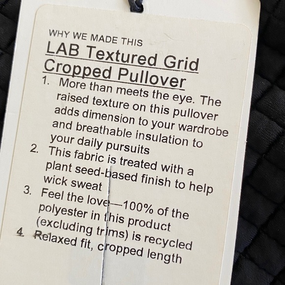 ❤️ Lululemon LAB Textured Grid Cropped Pullover Crew Sweater Size 4 Black NWT - Picture 5 of 13